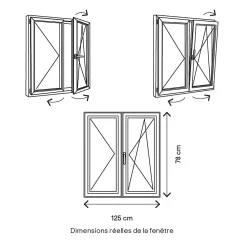 GoodHome Fenêtre Pvc<Fenêtre 2 vantaux oscillo-battante, tirant droit double vitrage en PVC blanc l.125 x H.78 cm