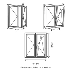 GoodHome Fenêtre 2 vantaux oscillo-battante, tirant droit double vitrage en aluminium gris l.103 x H.127 cm- Fenêtre Aluminium