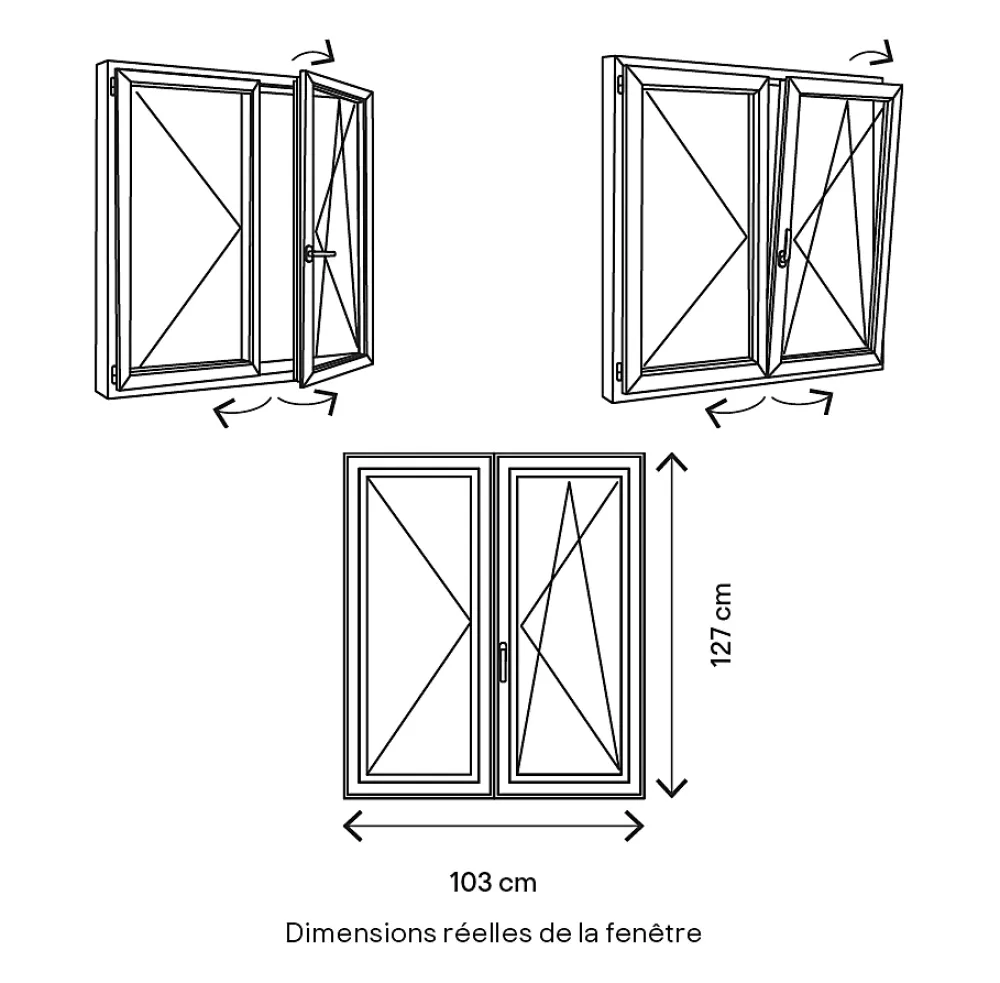 GoodHome Fenêtre 2 vantaux oscillo-battante, tirant droit double vitrage en aluminium gris l.103 x H.127 cm- Fenêtre Aluminium