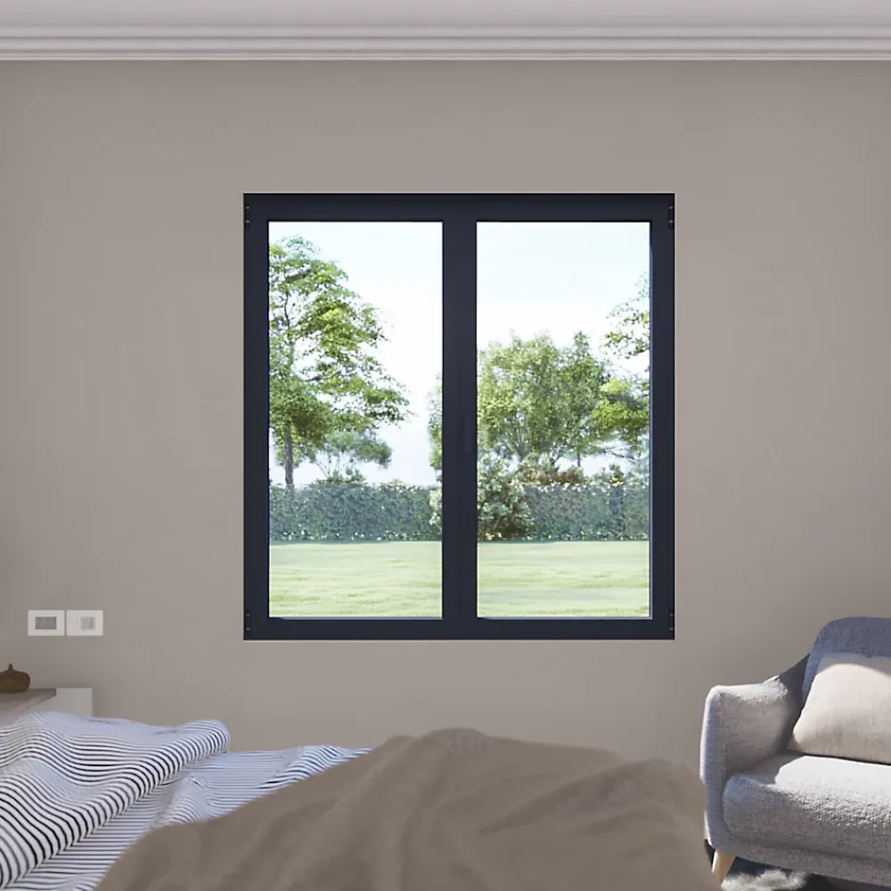 GoodHome Fenêtre Aluminium<Fenêtre 2 vantaux oscillo-battante, tirant droit double vitrage en aluminium gris l.123 x H.127 cm