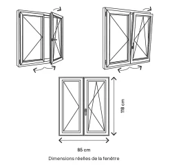 GoodHome Fenêtre 2 vantaux oscillo-battante, tirant droit double vitrage en PVC blanc l.85 x H.118 cm- Fenêtre Pvc