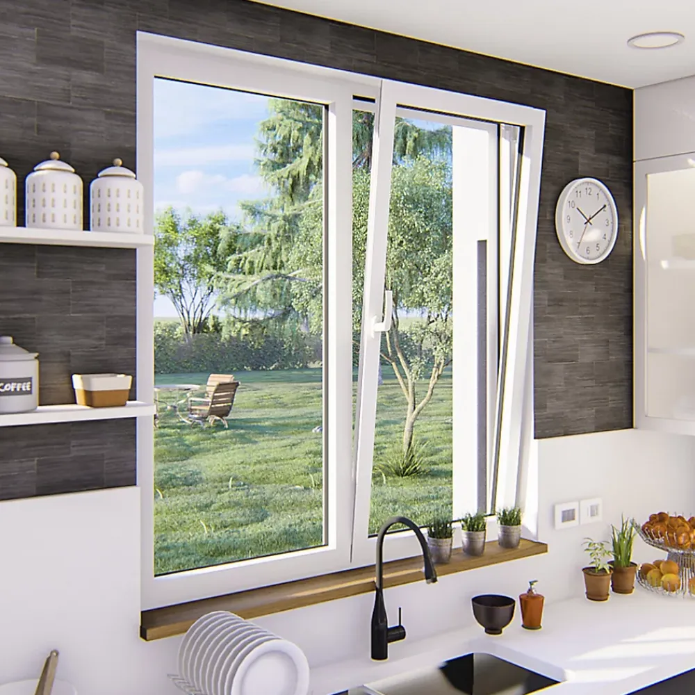 GoodHome Fenêtre Aluminium<Fenêtre 2 vantaux oscillo-battante, tirant droit double vitrage en aluminium blanc l.103 x H.97 cm