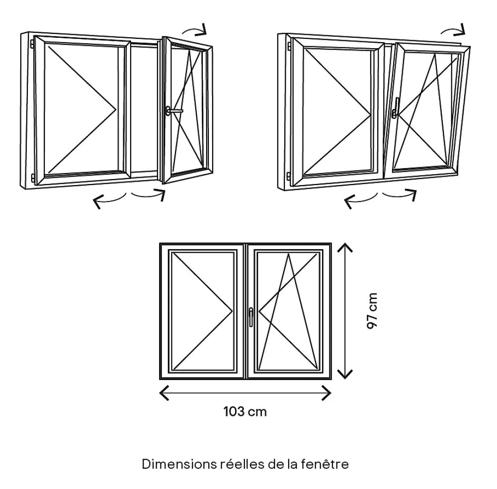 GoodHome Fenêtre Aluminium<Fenêtre 2 vantaux oscillo-battante, tirant droit double vitrage en aluminium blanc l.103 x H.97 cm