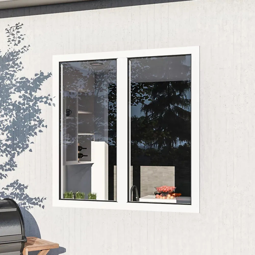GoodHome Fenêtre Aluminium<Fenêtre 2 vantaux oscillo-battante, tirant droit double vitrage en aluminium blanc l.103 x H.97 cm