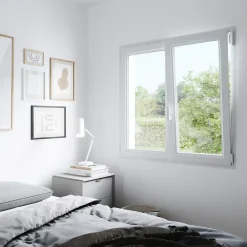 GoodHome Fenêtre Pvc<Fenêtre 2 vantaux oscillo-battante, tirant droit double vitrage en PVC blanc l.145 x H.118 cm
