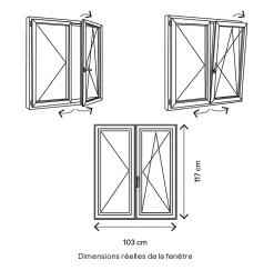 GoodHome Fenêtre 2 vantaux oscillo-battante, tirant droit double vitrage en aluminium gris l.103 x H.117 cm- Fenêtre Aluminium