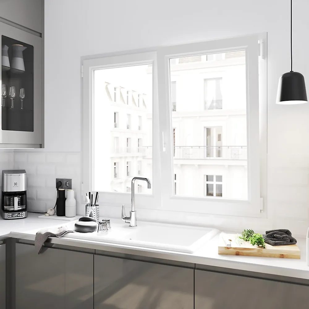 GoodHome Fenêtre 2 vantaux oscillo-battante, tirant droit double vitrage en PVC blanc l.105 x H.118 cm- Fenêtre Pvc