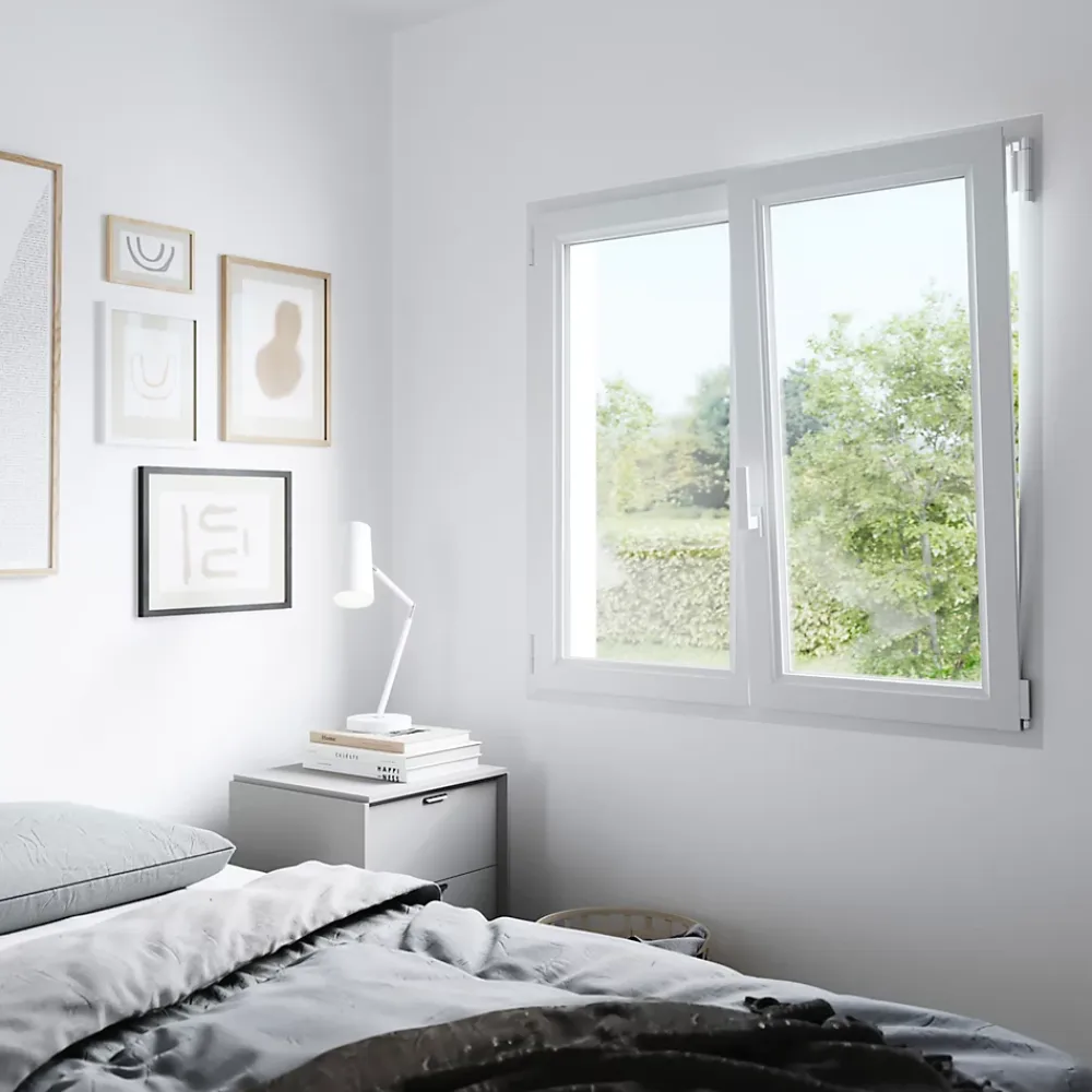 GoodHome Fenêtre 2 vantaux oscillo-battante, tirant droit double vitrage en PVC blanc l.105 x H.118 cm- Fenêtre Pvc