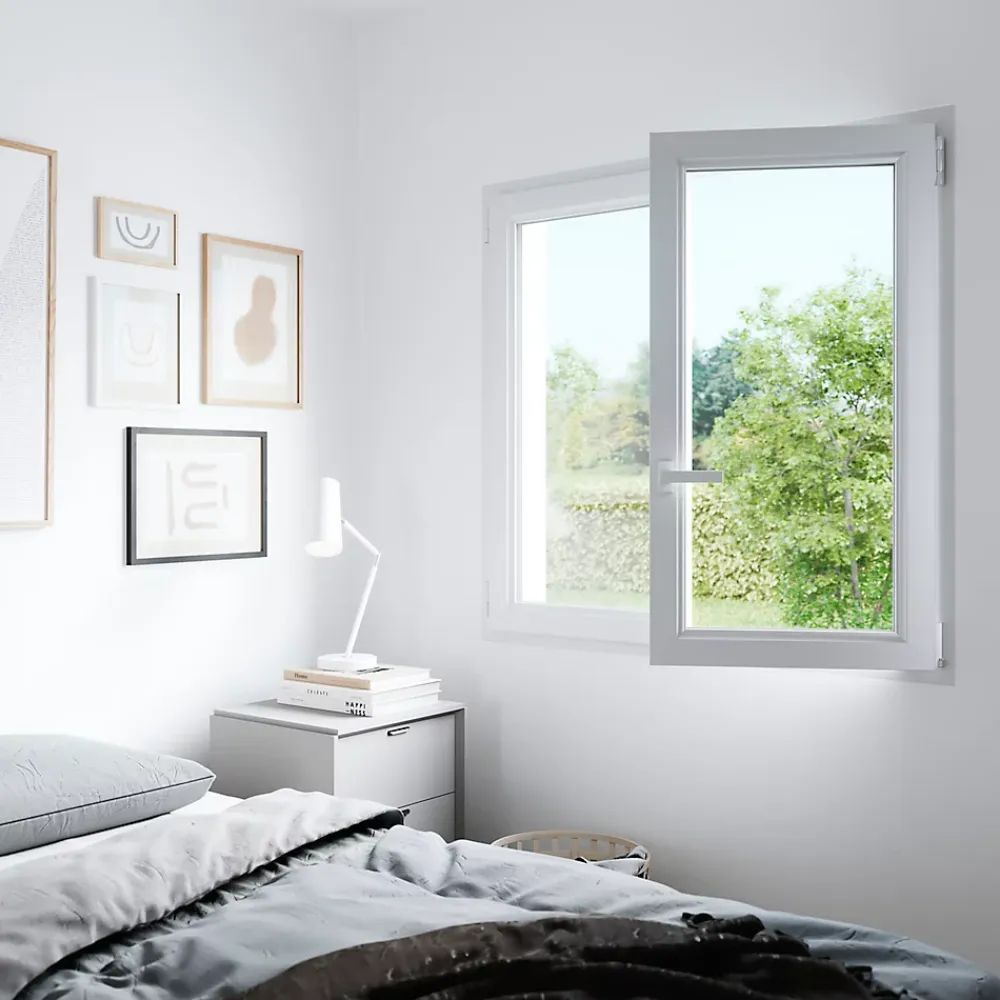 GoodHome Fenêtre 2 vantaux oscillo-battante, tirant droit double vitrage en PVC blanc l.105 x H.118 cm- Fenêtre Pvc
