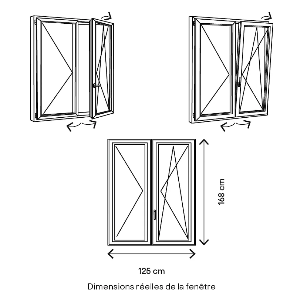 GoodHome Fenêtre 2 vantaux oscillo-battante, tirant droit double vitrage en PVC blanc l.125 x H.168 cm- Fenêtre Pvc
