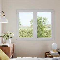 GoodHome Fenêtre Pvc<Fenêtre 2 vantaux oscillo-battante, tirant droit double vitrage en PVC blanc l.125 x H.125 cm