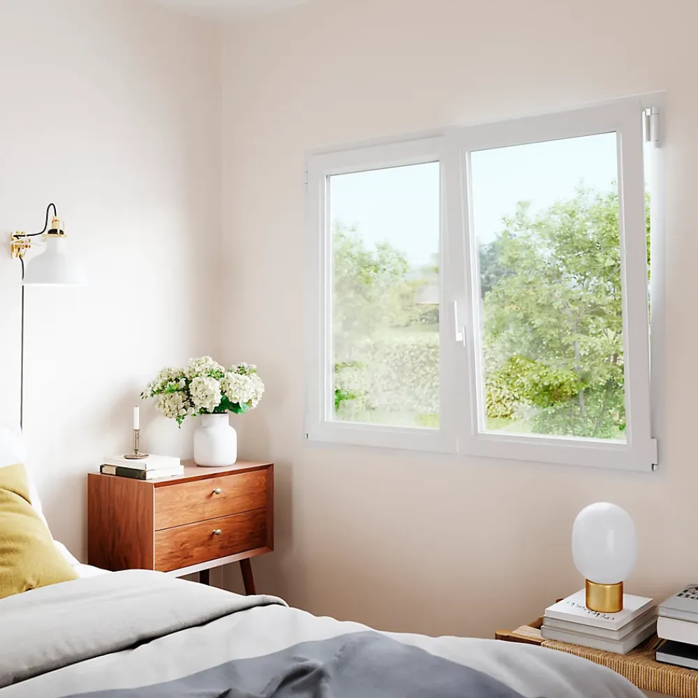 GoodHome Fenêtre 2 vantaux oscillo-battante, tirant droit double vitrage en PVC blanc l.125 x H.108 cm- Fenêtre Pvc