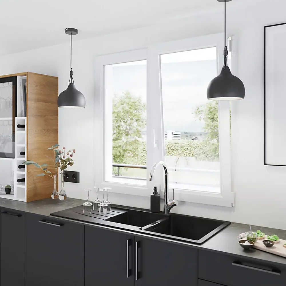 GoodHome Fenêtre 2 vantaux oscillo-battante, tirant droit double vitrage en PVC blanc l.125 x H.108 cm- Fenêtre Pvc