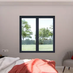 GoodHome Fenêtre Aluminium<Fenêtre 2 vantaux oscillo-battante, tirant droit double vitrage en aluminium gris l.103 x H.137 cm