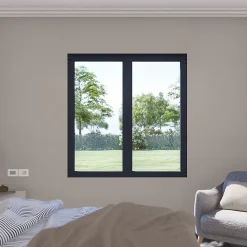 GoodHome Fenêtre Aluminium<Fenêtre 2 vantaux oscillo-battante, tirant droit double vitrage en aluminium gris l.103 x H.137 cm