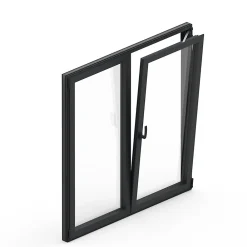 GoodHome Fenêtre Aluminium<Fenêtre 2 vantaux oscillo-battante, tirant droit double vitrage en aluminium gris l.103 x H.137 cm