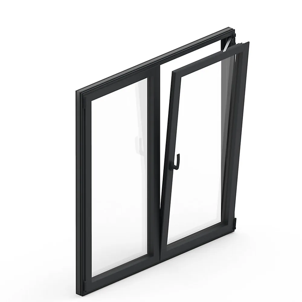 GoodHome Fenêtre Aluminium<Fenêtre 2 vantaux oscillo-battante, tirant droit double vitrage en aluminium gris l.103 x H.137 cm