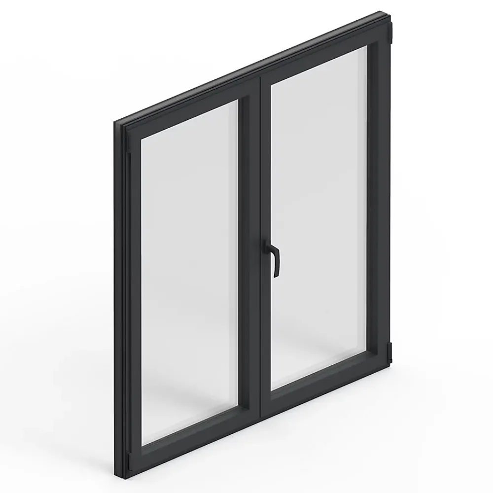 GoodHome Fenêtre Aluminium<Fenêtre 2 vantaux oscillo-battante, tirant droit double vitrage en aluminium gris l.103 x H.137 cm
