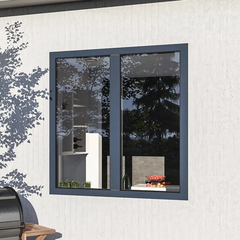 GoodHome Fenêtre Aluminium<Fenêtre 2 vantaux oscillo-battante, tirant droit double vitrage en aluminium gris l.103 x H.137 cm