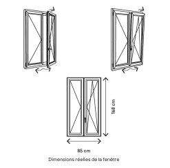 GoodHome Fenêtre Pvc<Fenêtre 2 vantaux oscillo-battante, tirant droit double vitrage en PVC blanc l.85 x H.168 cm