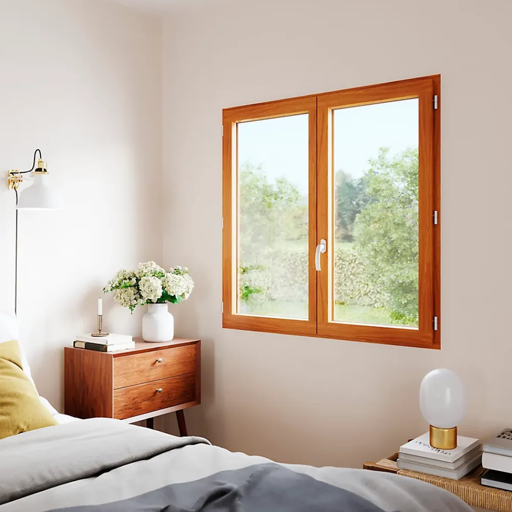 GoodHome Fenêtre 2 vantaux tirant droit double vitrage en bois marron l.125 x H.97,8 cm- Fenêtre Bois
