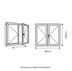 GoodHome Fenêtre 2 vantaux tirant droit double vitrage en bois marron l.125 x H.117,8 cm- Fenêtre Bois
