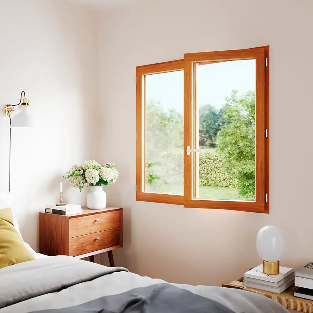 GoodHome Fenêtre Bois<Fenêtre 2 vantaux tirant droit double vitrage en bois marron l.105 x H.117,8 cm