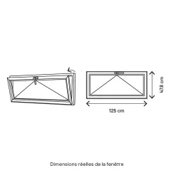 GoodHome Fenêtre abattante par le haut double vitrage en bois marron l.125 x H.47,8 cm- Fenêtre Bois