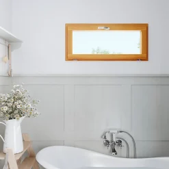 GoodHome Fenêtre abattante par le haut double vitrage en bois marron l.105 x H.47,8 cm- Fenêtre Bois