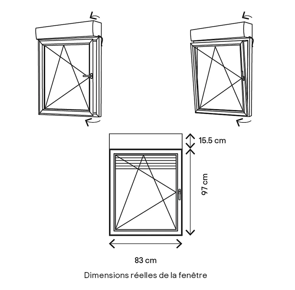 GoodHome Fenêtre alu 1 vantail oscillo-battant + volet roulant électrique gris - l.80 x h.95 cm, tirant gauche- Fenêtre Aluminium