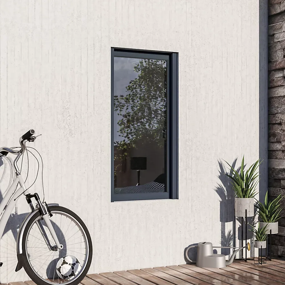 GoodHome Fenêtre alu 1 vantail oscillo-battant + volet roulant électrique gris - l.80 x h.95 cm, tirant droit- Fenêtre Aluminium