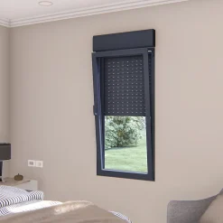 GoodHome Fenêtre alu 1 vantail oscillo-battant + volet roulant électrique gris - l.60 x h.115 cm, tirant gauche- Fenêtre Aluminium