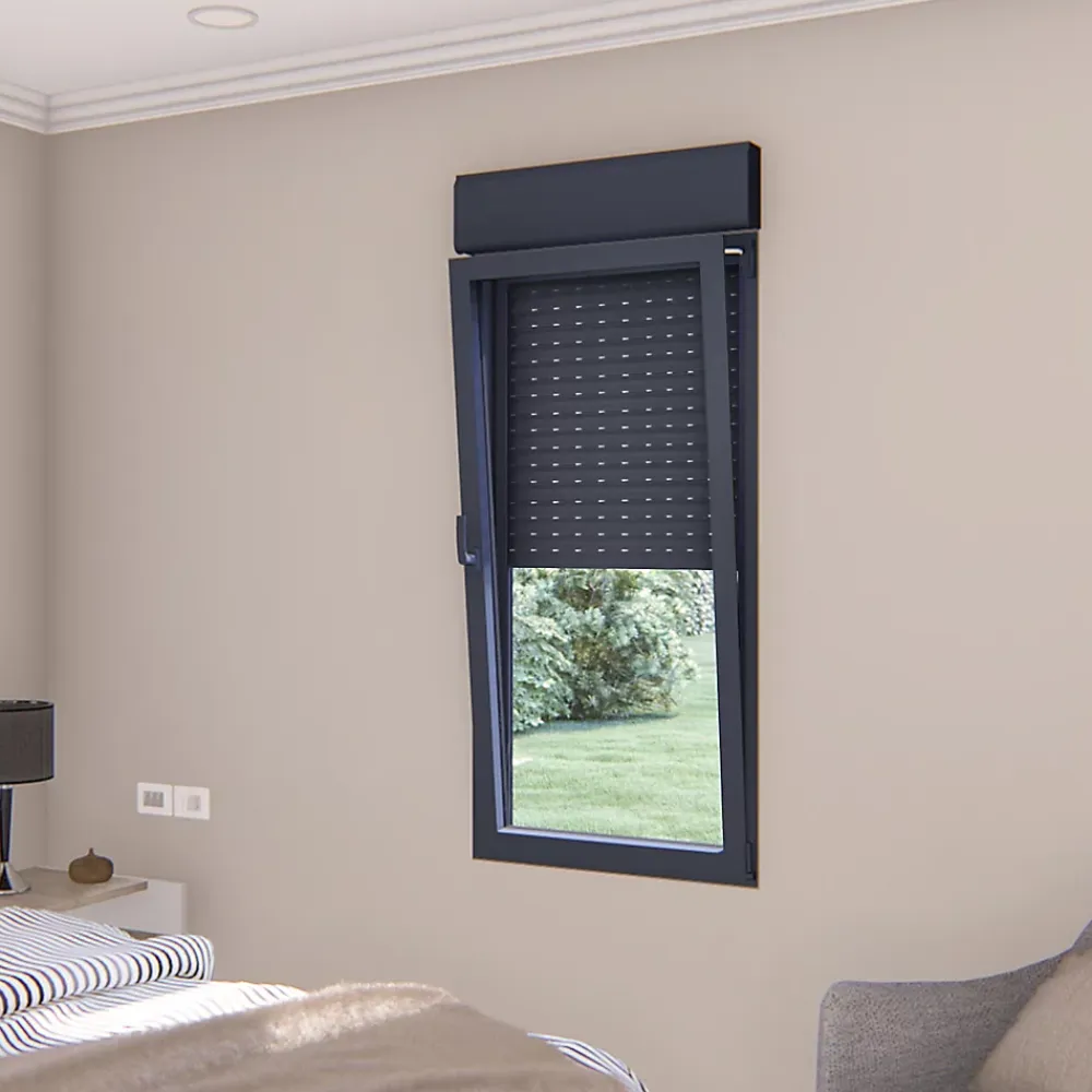 GoodHome Fenêtre alu 1 vantail oscillo-battant + volet roulant électrique gris - l.60 x h.115 cm, tirant gauche- Fenêtre Aluminium