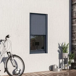 GoodHome Fenêtre alu 1 vantail oscillo-battant + volet roulant électrique gris - l.60 x h.115 cm, tirant droit- Fenêtre Aluminium