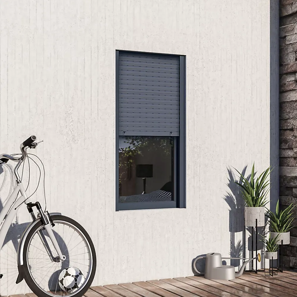 GoodHome Fenêtre alu 1 vantail oscillo-battant + volet roulant électrique gris - l.60 x h.115 cm, tirant droit- Fenêtre Aluminium