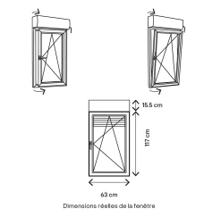 GoodHome Fenêtre alu 1 vantail oscillo-battant + volet roulant électrique gris - l.60 x h.115 cm, tirant droit- Fenêtre Aluminium