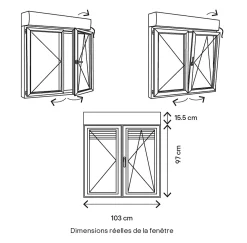 GoodHome Fenêtre alu 2 vantaux oscillo-battant + volet roulant électrique gris - l.100 x h.95 cm- Fenêtre Aluminium