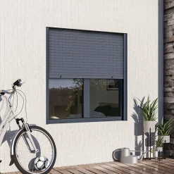 GoodHome Fenêtre alu 2 vantaux oscillo-battant + volet roulant électrique gris - l.100 x h.115 cm- Fenêtre Aluminium