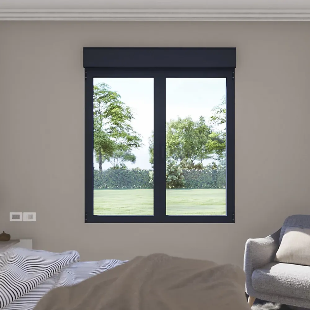 GoodHome Fenêtre Aluminium<Fenêtre alu 2 vantaux oscillo-battant + volet roulant électrique gris - l.120 x h.115 cm
