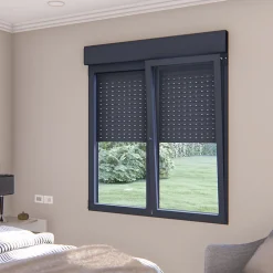 GoodHome Fenêtre Aluminium<Fenêtre alu 2 vantaux oscillo-battant + volet roulant électrique gris - l.120 x h.115 cm