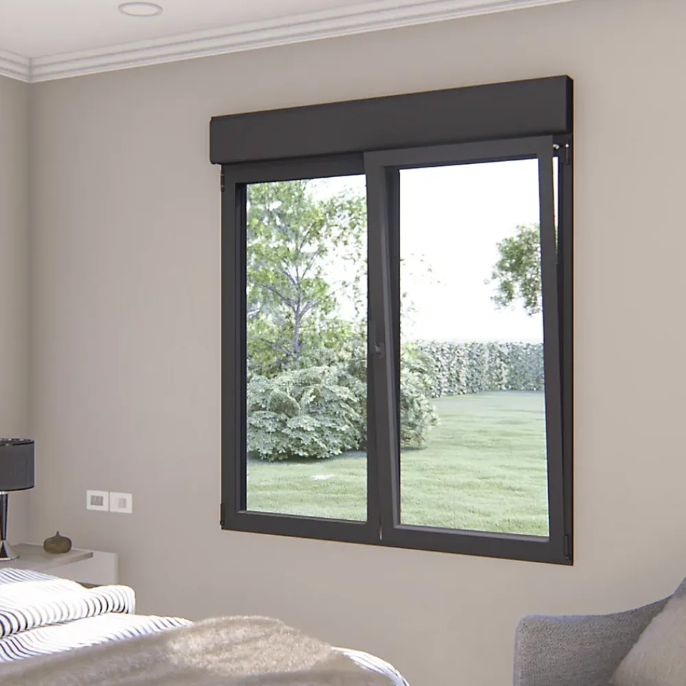 GoodHome Fenêtre Aluminium<Fenêtre alu 2 vantaux oscillo-battant + volet roulant électrique gris - l.120 x h.115 cm