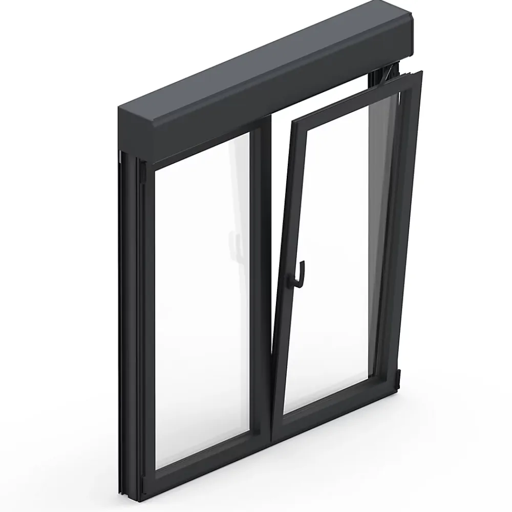 GoodHome Fenêtre Aluminium<Fenêtre alu 2 vantaux oscillo-battant + volet roulant électrique gris - l.120 x h.115 cm