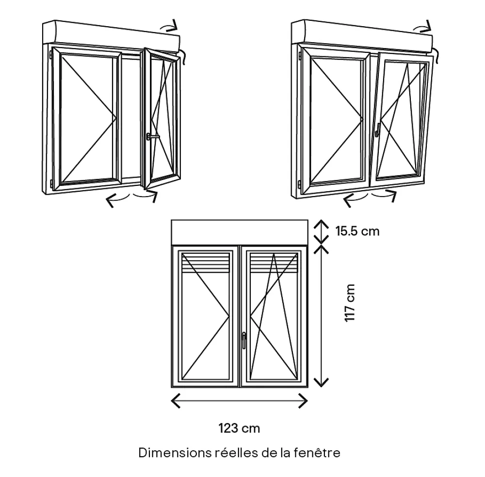 GoodHome Fenêtre Aluminium<Fenêtre alu 2 vantaux oscillo-battant + volet roulant électrique gris - l.120 x h.115 cm