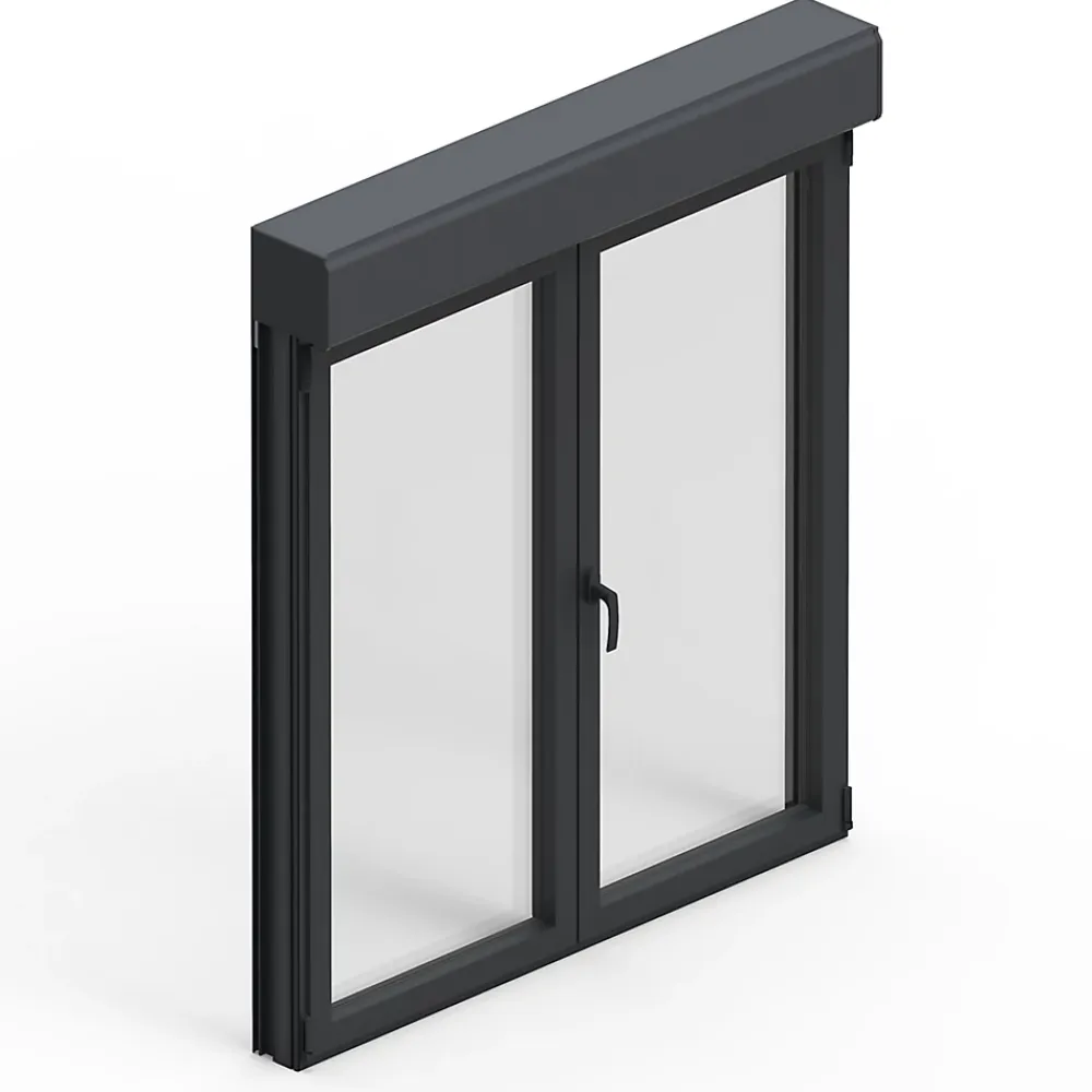 GoodHome Fenêtre Aluminium<Fenêtre alu 2 vantaux oscillo-battant + volet roulant électrique gris - l.120 x h.115 cm