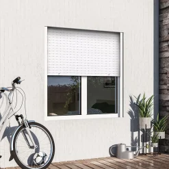 GoodHome Fenêtre Aluminium<Fenêtre alu 2 vantaux oscillo-battant + volet roulant électrique blanc - l.120 x h.105 cm