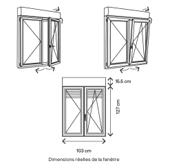 GoodHome Fenêtre Aluminium<Fenêtre alu 2 vantaux oscillo-battant + volet roulant électrique gris - l.100 x h.125 cm