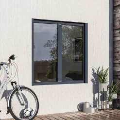 GoodHome Fenêtre Aluminium<Fenêtre alu 2 vantaux oscillo-battant + volet roulant électrique gris - l.100 x h.125 cm