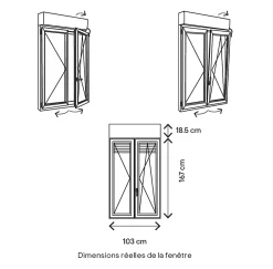 GoodHome Fenêtre alu 2 vantaux oscillo-battant + volet roulant électrique gris - l.100 x h.165 cm- Fenêtre Aluminium