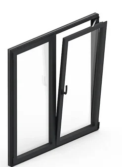 3 in 1 Fenêtre Aluminium deux cadres double ouvrant RAL 7016 ( L.: 197 cm x H.: 180 cm)- Fenêtre Aluminium