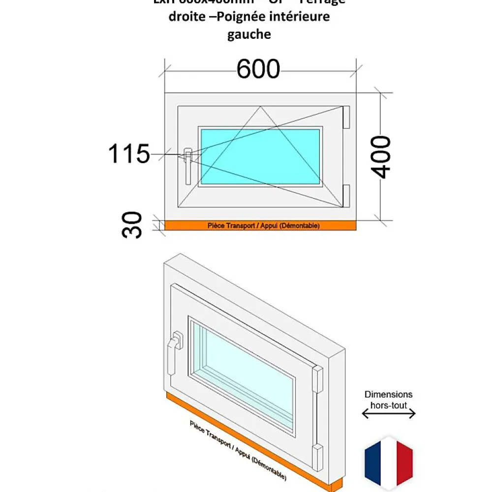Hexa’Fen Fenêtre Pvc<Fenêtre PVC - LxH 600x400 mm -Triple Vitrage - Blanc -poignée à gauche